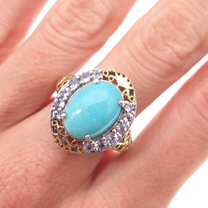Chuck Clemency Sterling Silver 2-Tone Real Turquoise & Tanzanite Ring Size 8.25