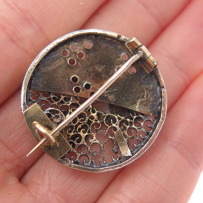 Gold Plated Antique Art Deco Rose Flower Filigree Pin Brooch
