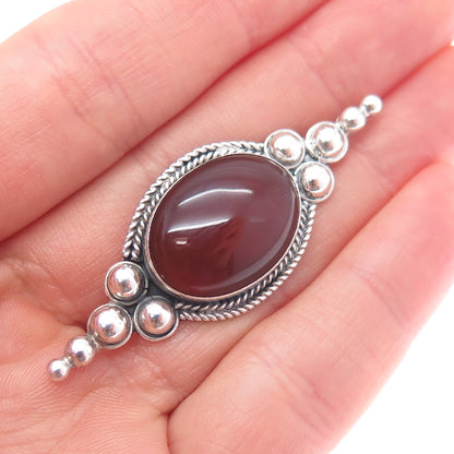 925 Sterling Silver Vintage Real Carnelian Beaded Oxidized Pin Brooch