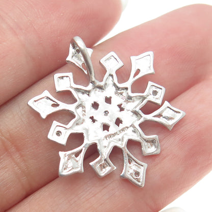 925 Sterling Silver Real Round-Cut Diamond Snowflake Pendant