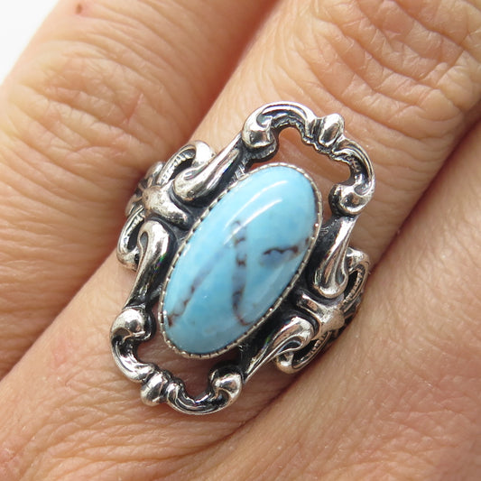 BEAU 925 Sterling Silver Antique Art Deco Faux Turquoise Ring Size 6.25