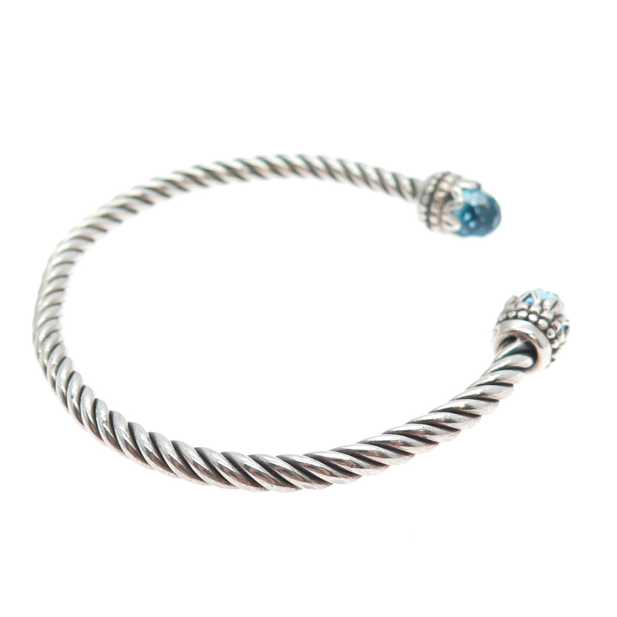 925 Sterling Silver Vintage Nano Topaz Twisted Adjustable Cuff Bracelet 6.25"