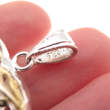925 Sterling Silver 2-Tone Vintage Floral Scroll Heart Charm Pendant