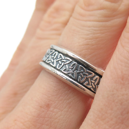 925 Sterling Silver Vintage Mexico Trinity Rotating Band Oxidized Ring Size 8.25