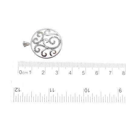 HN HENG NGAI 925 Sterling Silver Real Round-Cut Diamond Scroll Charm Pendant