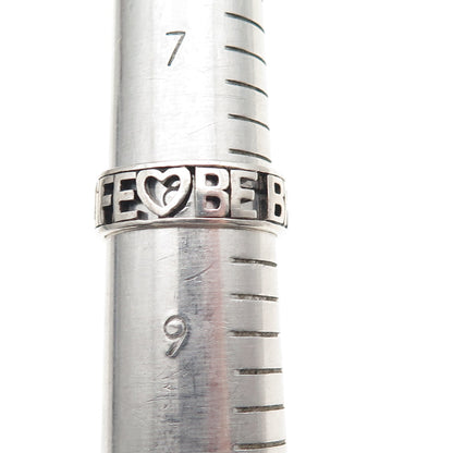 925 Sterling Silver Vintage Love Life Be Brave Oxidized Band Ring Size 8.25