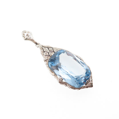 935 Silver Antique Art Deco Cushion-Cut Blue Glass Charm Pendant