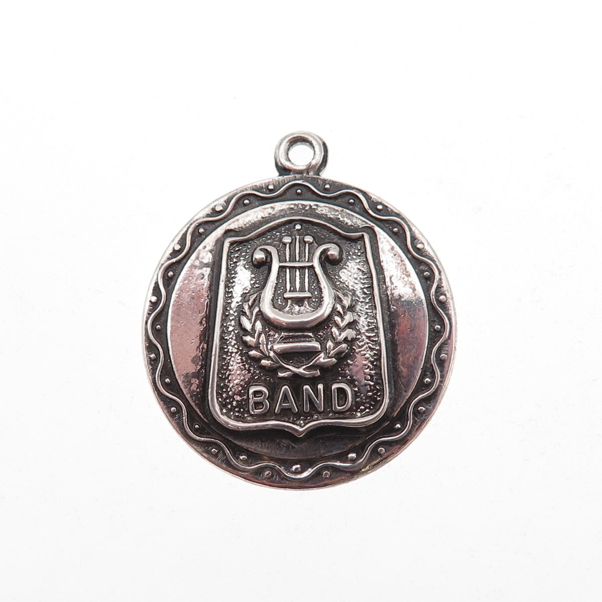 925 Sterling Silver Antique Art Deco Music Band Oxidized Charm Pendant
