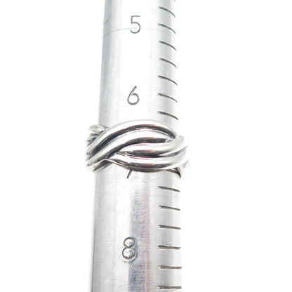 925 Sterling Silver Vintage Modernist Woven Oxidized Ring Size 7