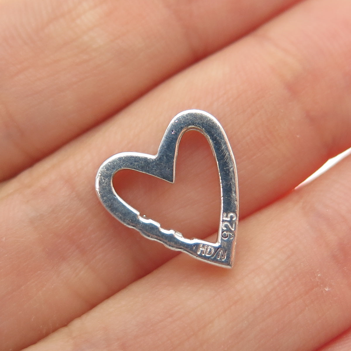 925 Sterling Silver Real Round-Cut Diamond Heart Mini Slide Charm Pendant