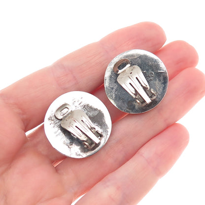 Cengiz 925 Sterling Silver Vintage Real Turquoise Modernist Clip On Earrings