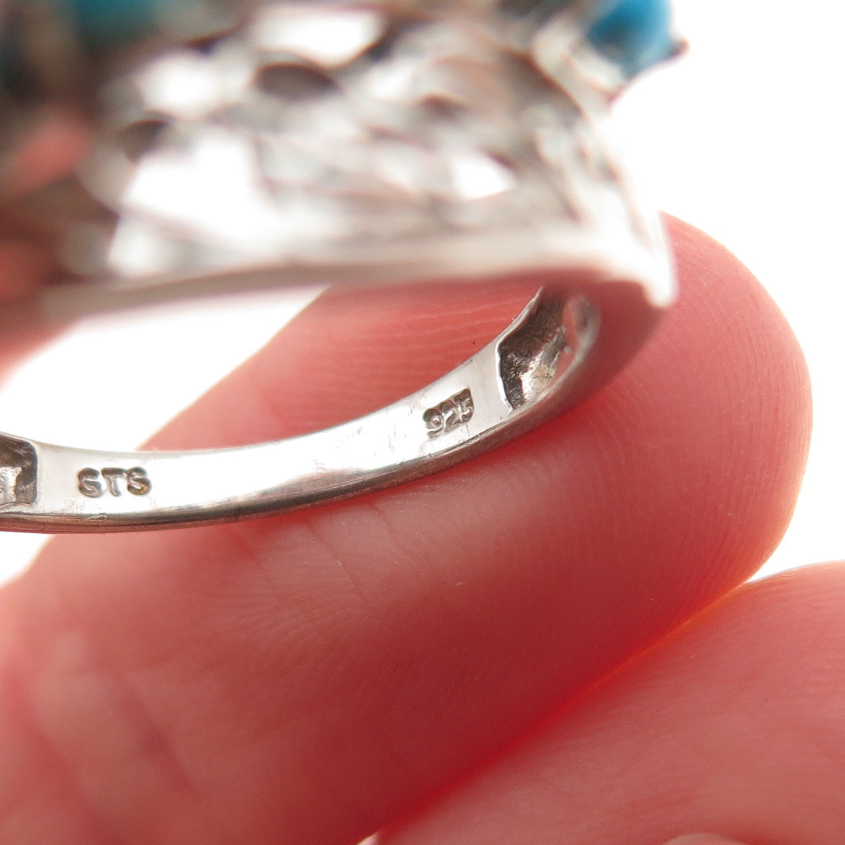 Chuck Clemency 925 Sterling Silver Real Turquoise Floral Scroll Ring Size 8.25
