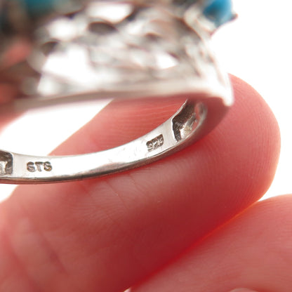 Chuck Clemency 925 Sterling Silver Real Turquoise Floral Scroll Ring Size 8.25