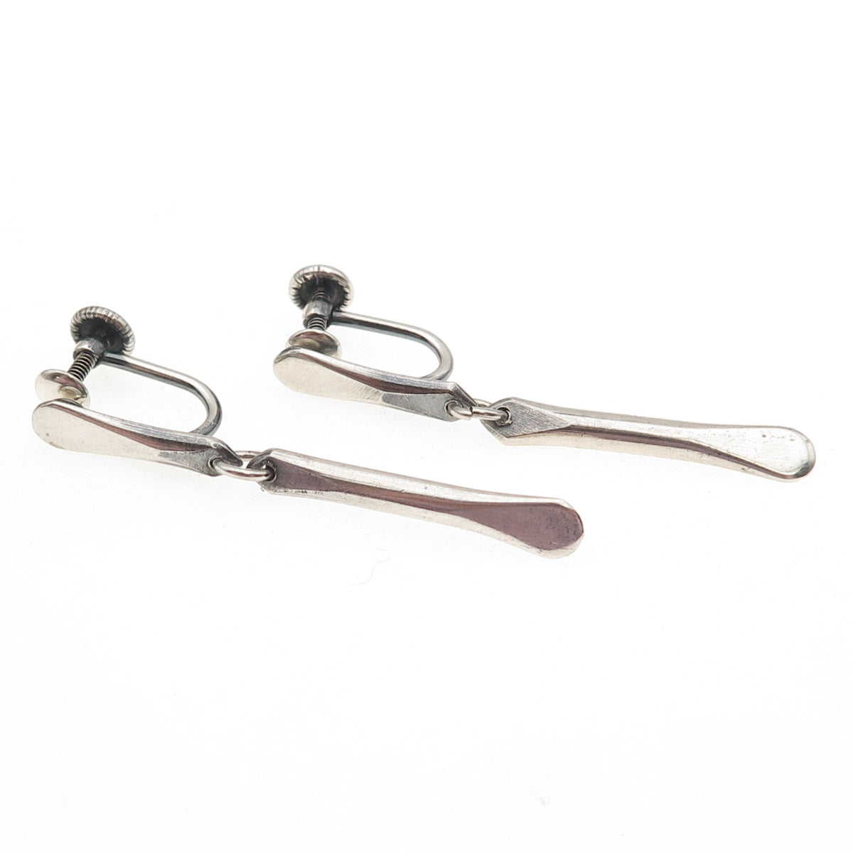 PHYLLIS SKLAR 925 Sterling Silver Vintage Modernist Oxidized Screw Back Earrings
