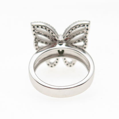 925 Sterling Silver Round-Cut Green & White C Z Butterfly Ring Size 8