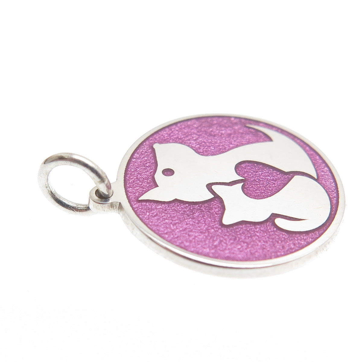925 Sterling Silver Purple Enamel Cat & Dog Friendship Minimalist Charm Pendant