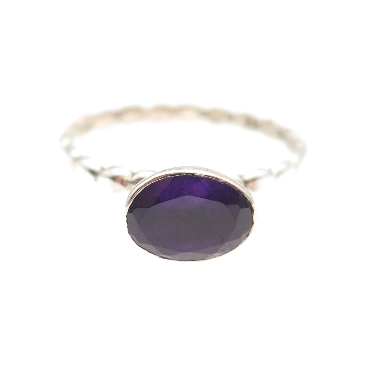 925 Sterling Silver Vintage Real Oval-Cut Amethyst Bubble Ring Size 7