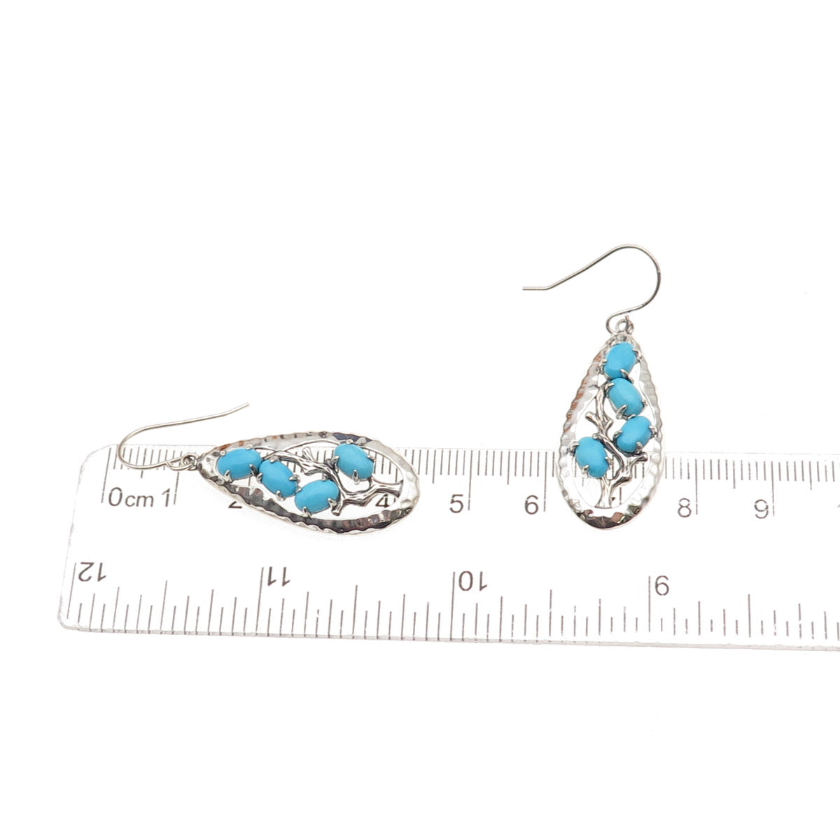 925 Sterling Silver Real Sleeping Beauty Turquoise Teardrop Dangle Earrings