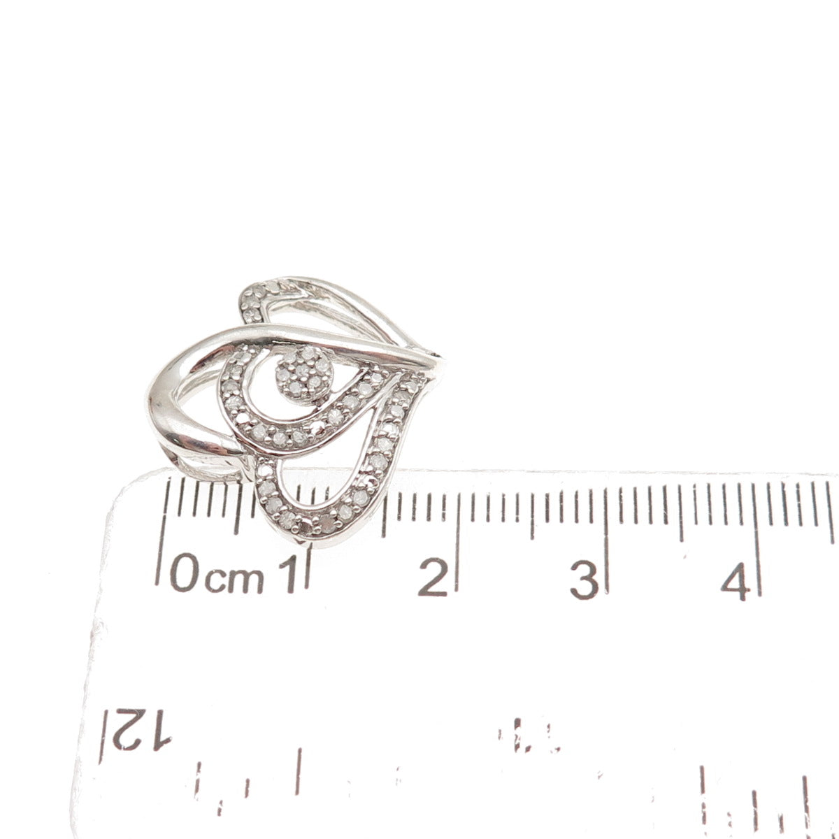 925 Sterling Silver Real Round-Cut Diamond Heart Couple Mini Slide Charm Pendant