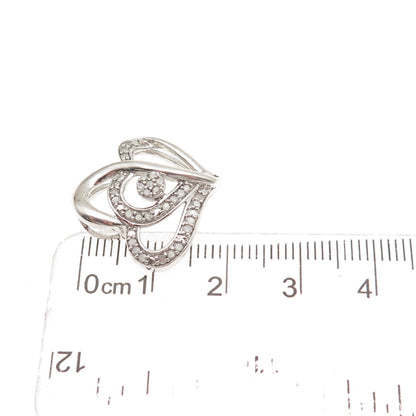 925 Sterling Silver Real Round-Cut Diamond Heart Couple Mini Slide Charm Pendant