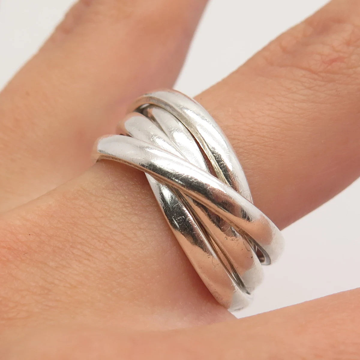925 Sterling Silver Vintage Mexico Interlocked Band Ring Size 5.75
