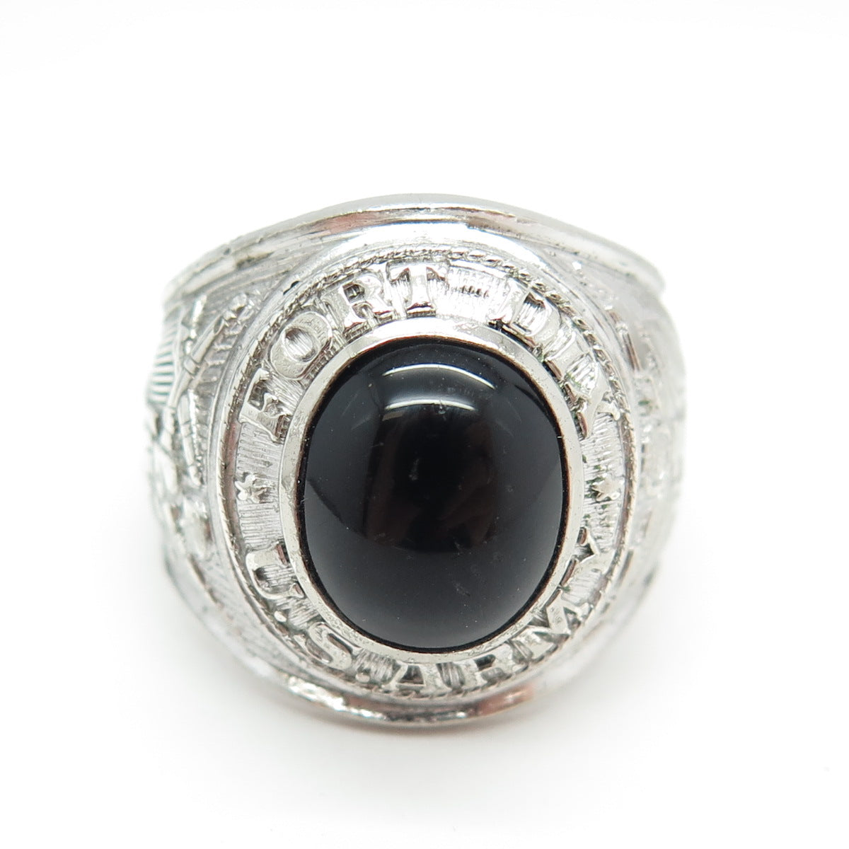 TAYLOR MAID Sterling Silver Antique WWII Onyx US Army Fort Dix Ring Size 10.25