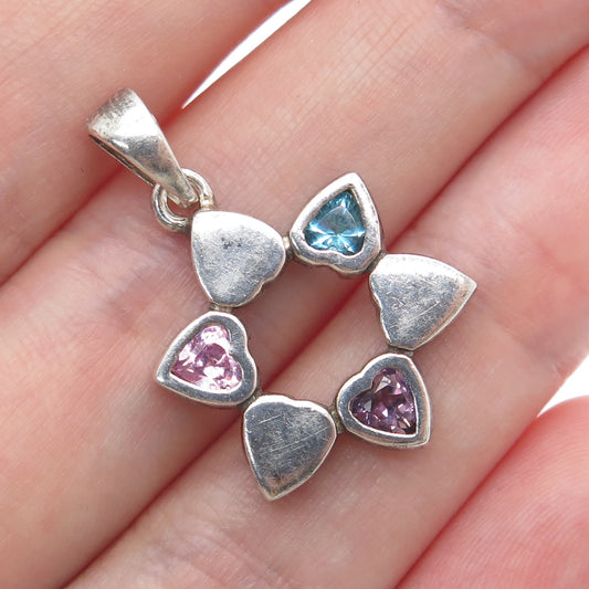 925 Sterling Silver Vintage Heart-Cut Multi-Color C Z Charm Pendant