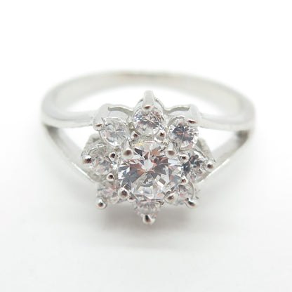 925 Sterling Silver Round-Cut Shaped C Z Floral Ring Size 8.25
