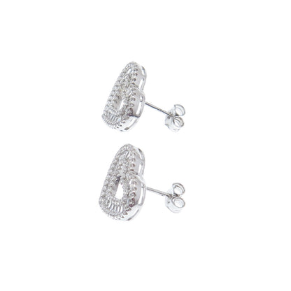 925 Sterling Silver Round & Tapered Baguette-Cut C Z Heart Stud Earrings