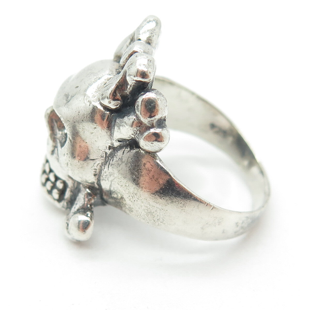 925 Sterling Silver Vintage Crossbones Bow Skull Oxidized Ring Size 10.5