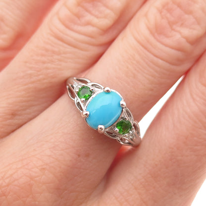 Chuck Clemency 925 Sterling Silver Real Turquoise Topaz & Peridot Ring Size 7