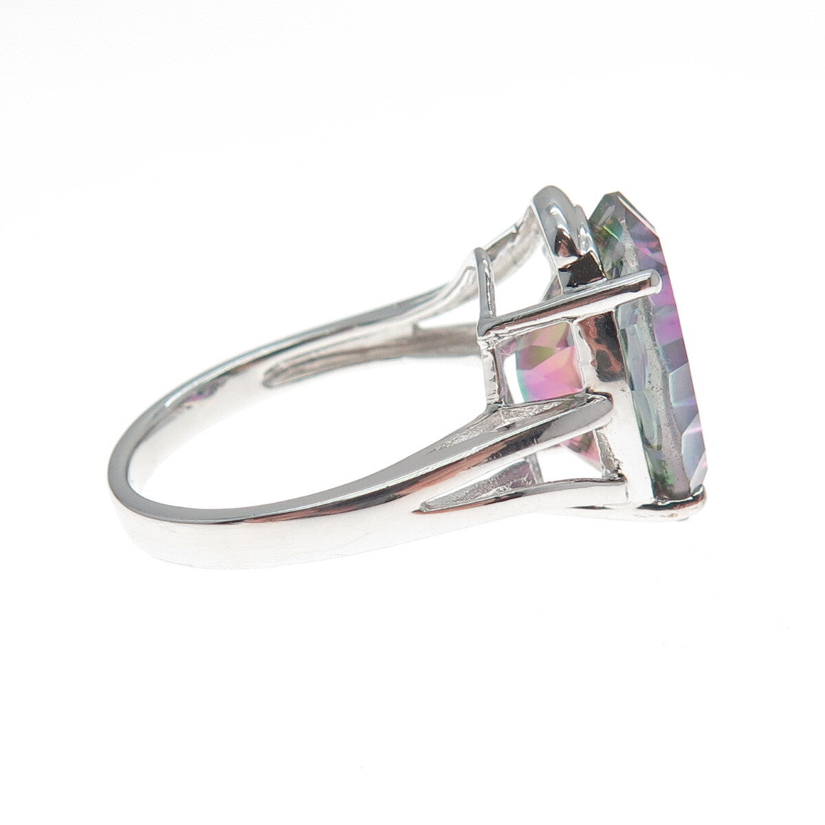 JH YOUNG 925 Sterling Silver Real Oval-Cut Mystic Quartz Ring Size 7.5
