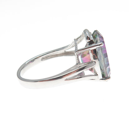 JH YOUNG 925 Sterling Silver Real Oval-Cut Mystic Quartz Ring Size 7.5