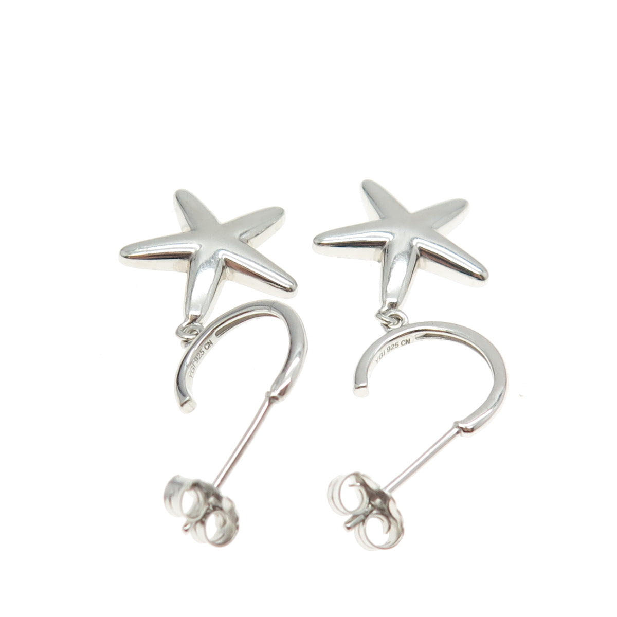 925 Sterling Silver Star Dangle Half Hoop Earrings