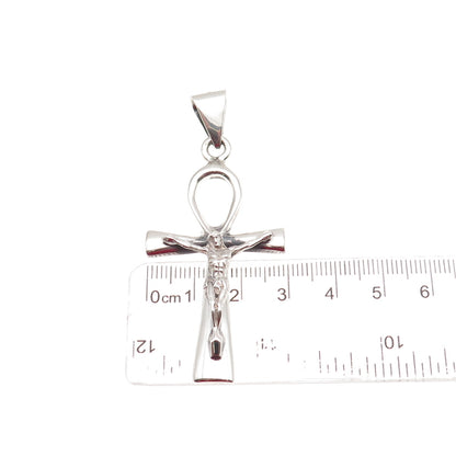 925 Sterling Silver Vintage Egyptian Ankh Crucifix Cross Charm Pendant