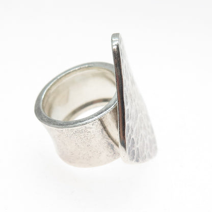 925 Sterling Silver Vintage Modernist Hammered Finish Oxidized Ring Size 6.5