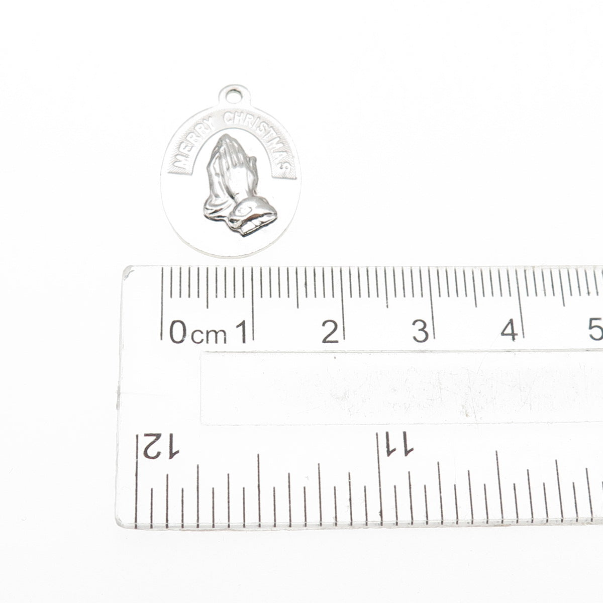 JEANOR Sterling Silver Vintage Merry Christmas Praying Hands Mini Charm Pendant