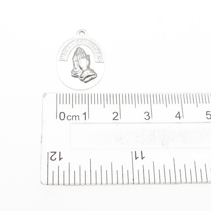JEANOR Sterling Silver Vintage Merry Christmas Praying Hands Mini Charm Pendant