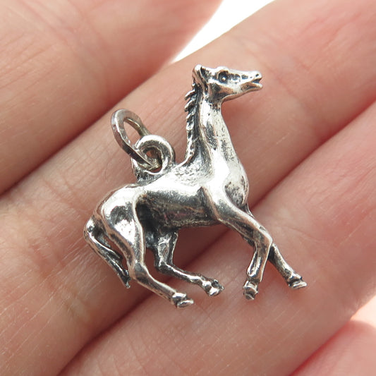 BEAU 925 Sterling Silver Vintage Horse Oxidized Minimalist 3D Charm Pendant