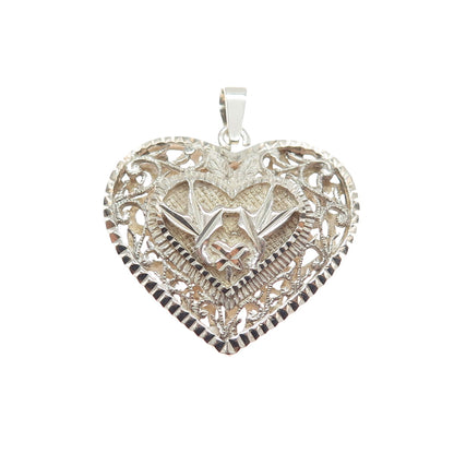 925 Sterling Silver Vintage Floral Heart Charm Pendant