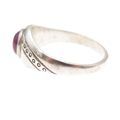 925 Sterling Silver Vintage Real Ruby Modernist Oxidized Ring Size 10.25