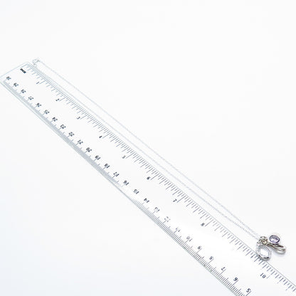 925 Sterling Silver Real Light Blue Topaz & Amethyst Gem Rolo Chain Necklace 19"