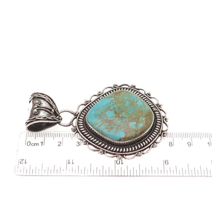 925 Sterling Silver Vintage Southwestern Real Lone Mountain Turquoise Pendant