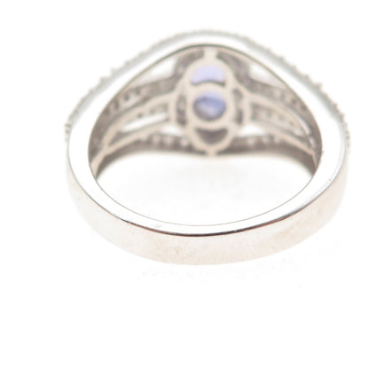 Chuck Clemency 925 Sterling Silver Real Tanzanite & White Topaz Ring Size 8.25