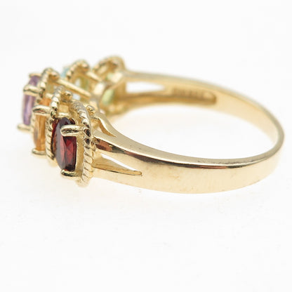 925 Sterling Gold Plated Topaz Amethyst Peridot Garnet Citrine Ring Size 9.25