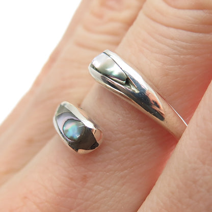 925 Sterling Silver Vintage Mexico Real Abalone Shell Adjustable Ring Size 7