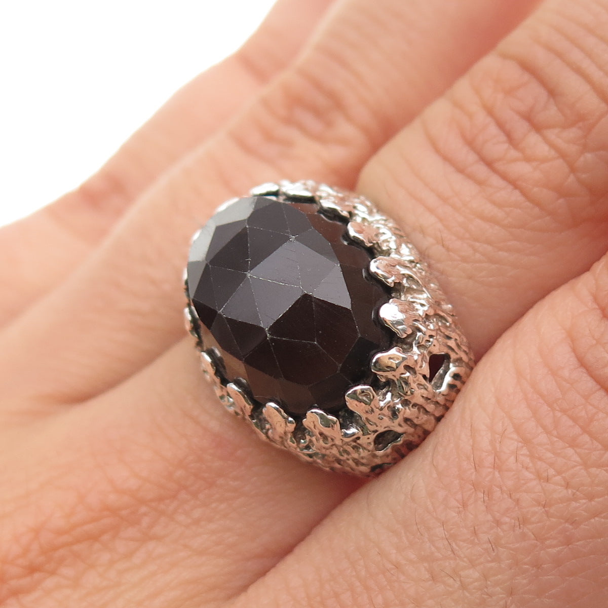 925 Sterling Silver Vintage Israel Real Smoky Quartz Modernist Ring Size 6.25