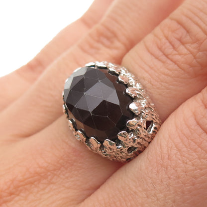 925 Sterling Silver Vintage Israel Real Smoky Quartz Modernist Ring Size 6.25