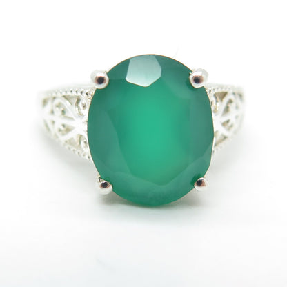 D'JOY 925 Sterling Silver Real Green Chalcedony Ring Size 5