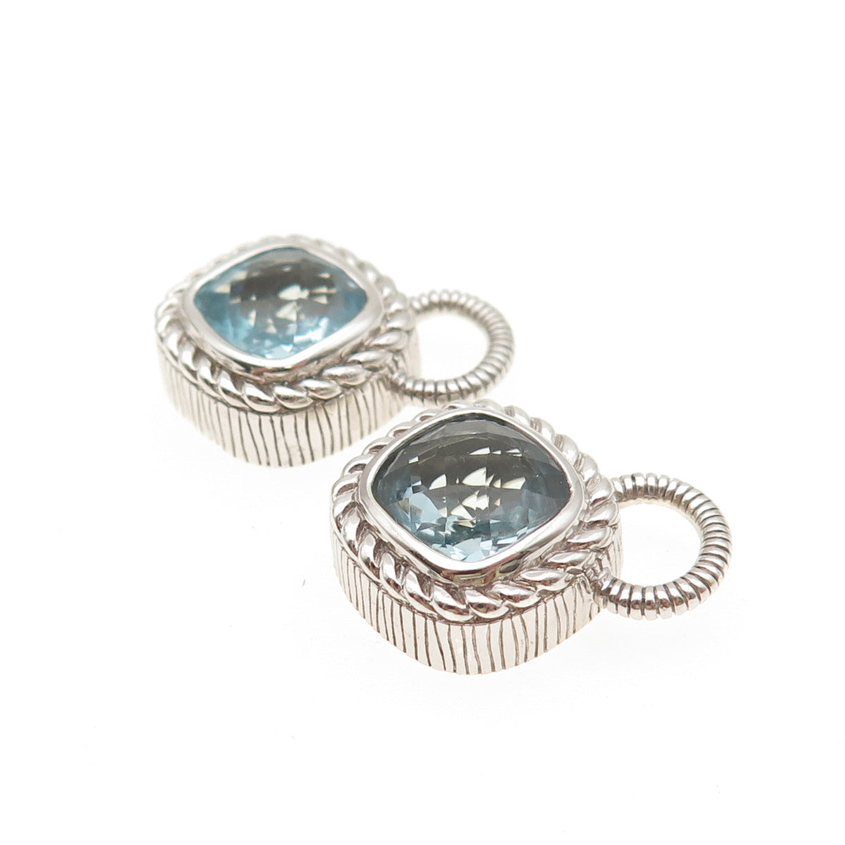 JUDITH RIPKA 925 Sterling Silver Cushion-Cut Blue C Z Jacket Earrings